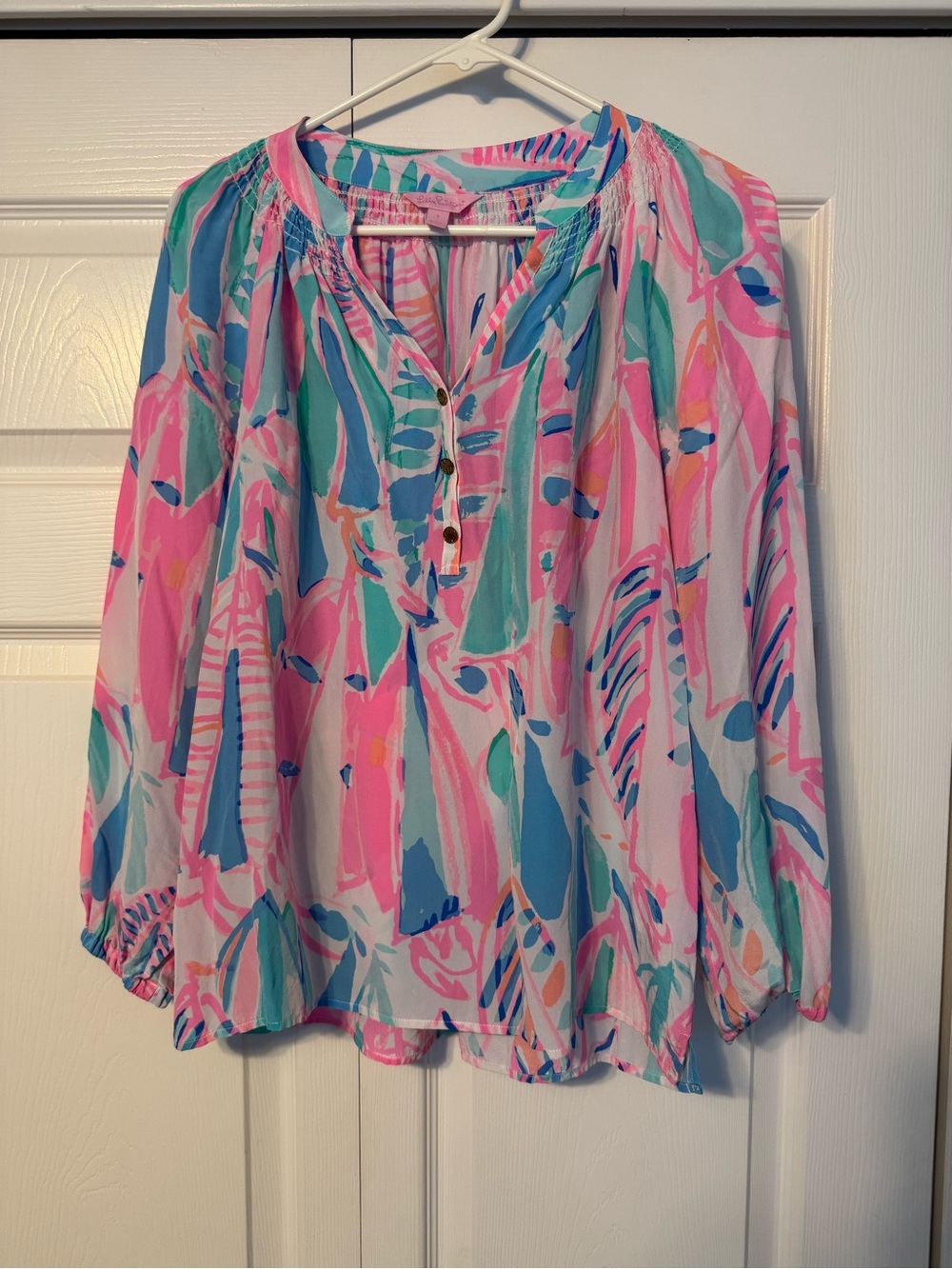 Lilly Pulitzer Multicolor Tropical Print Peasant Top